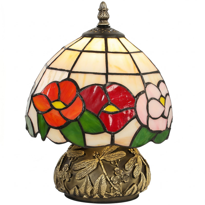 Compact Bedside Table Lamp with Stained Glass Shade for Soft Bedroom Lighting Bronze Multicoloured Homcom