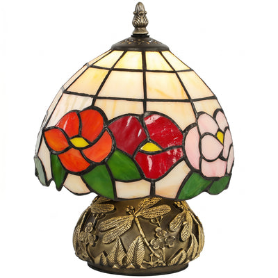 Compact Bedside Table Lamp with Stained Glass Shade for Soft Bedroom Lighting Bronze Multicoloured Homcom