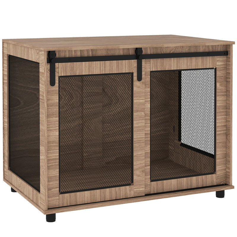 Large Dog Crate Furniture with Sliding Door Wooden Pet Cage 98 x 60 x 78cm Walnut Brown by PawHut