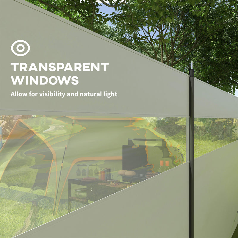 Camping Windbreak with Clear Windows and Steel Poles for Beach and Caravan Use Grey AOSOM