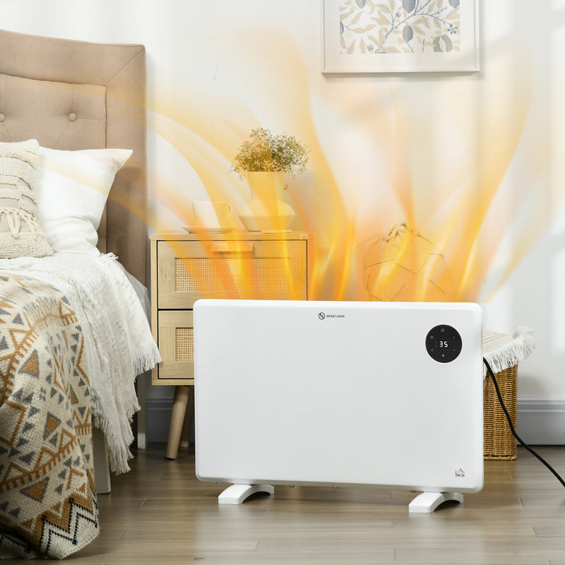 1200W Electric Convector Heater With Thermostat And Timer Freestanding Or Wall Mounted White