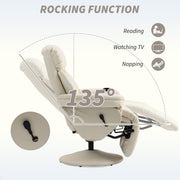 Manual Recliner Armchair with Footrest Swivel Base and Cup Holder for Living Room Cream White