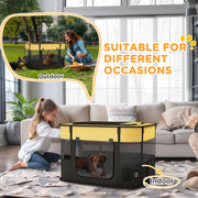 Foldable Dog Playpen with Storage Bag and Ground Stakes for Indoor and Outdoor Use, Yellow