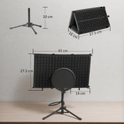 Foldable Studio Microphone Isolation Shield With Pop Filter And Tripod Stand Black AOSOM