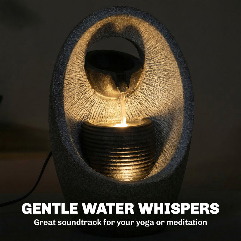 Water Fountain for Small Gardens and Balconies with LED Light and Soothing Waterfall Grey AOSOM