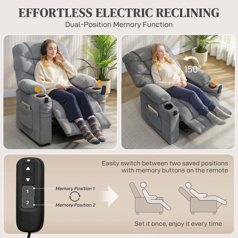 Massage Recliner Chair with Lumbar Heat for Back Relief and Everyday Comfort Dark Grey
