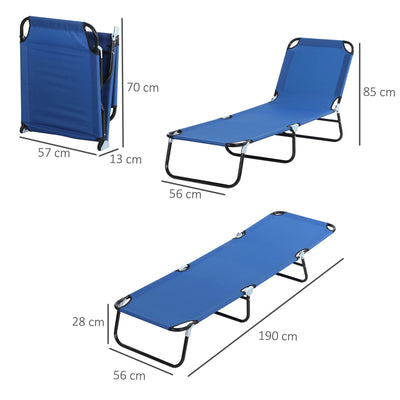 2 Piece Foldable Sun Loungers with Adjustable Backrest for Garden or Beach Use Blue AOSOM