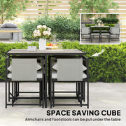 Garden Dining Set 8 Seater Space Saving Cube with Cushions and Storage, Black/Grey Outsunny