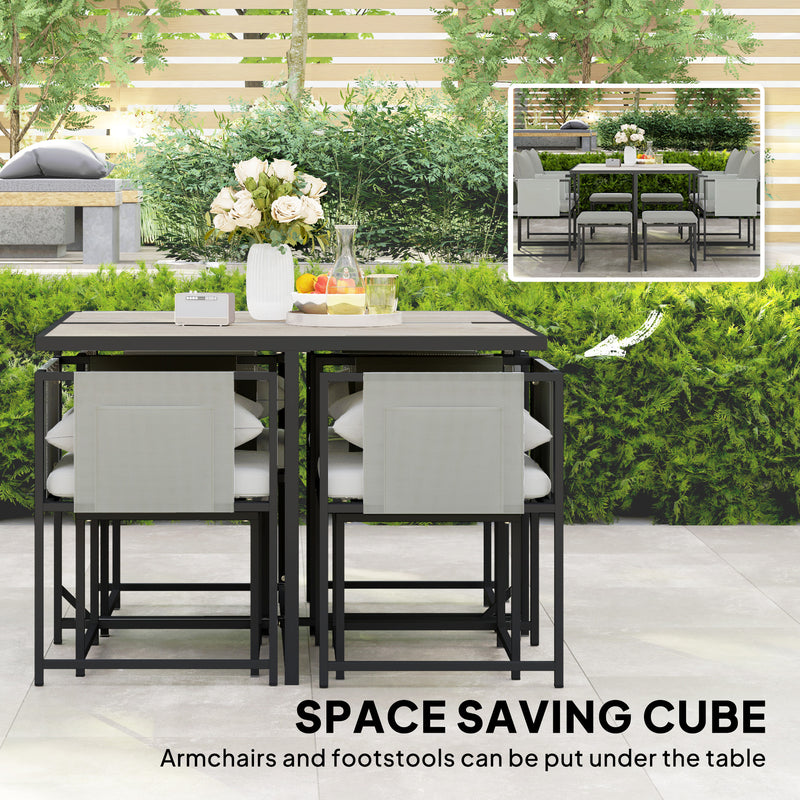 Garden Dining Set 8 Seater Space Saving Cube with Cushions and Storage, Black/Grey Outsunny