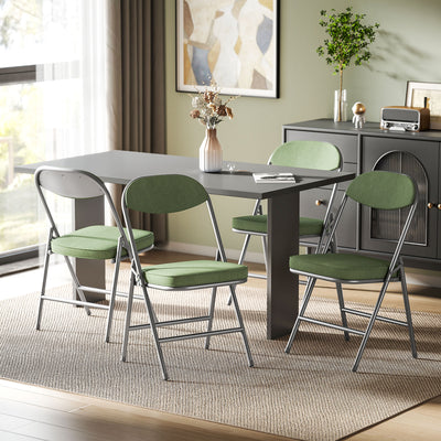 Set of Four Folding Seat Chairs with Soft Corduroy Upholstery for Dining or Guests Green