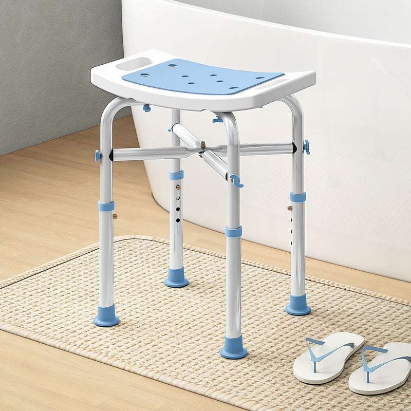 Height Adjustable Aluminium Shower Stool for Bath Safety and Comfort, Light Blue