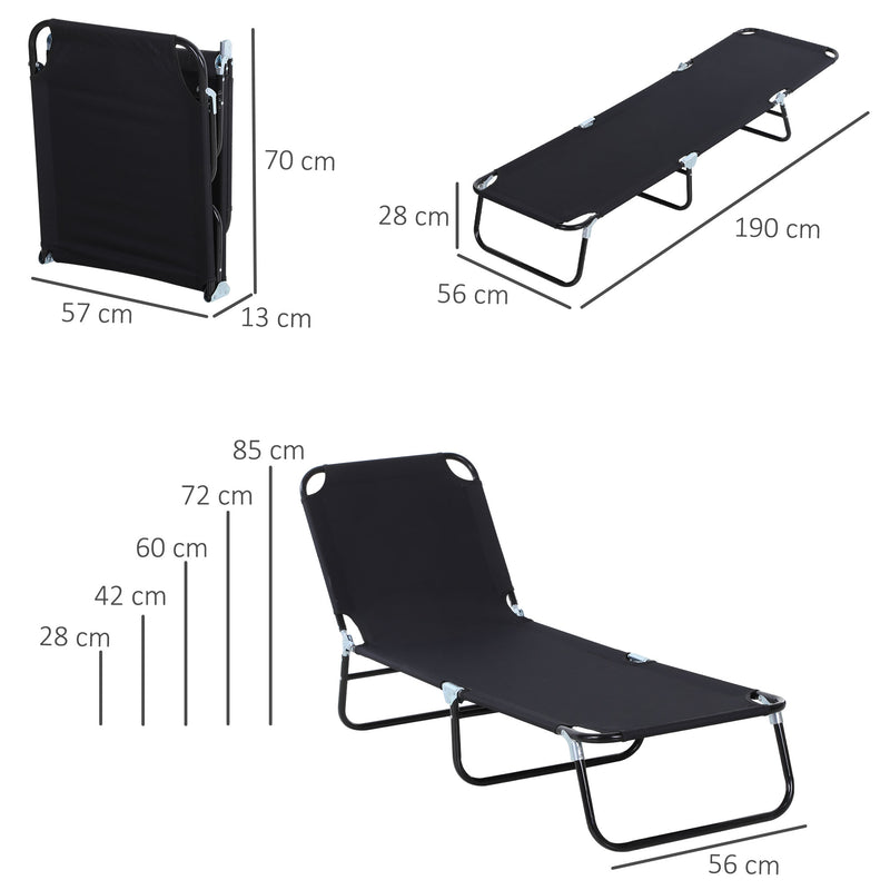 Black 2 Piece Foldable Sun Lounger Set with 5 Position Backrest for Outdoor Relaxing