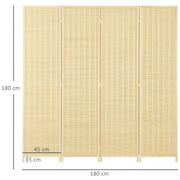 4 Panel Folding Room Divider Screen Creates Privacy In Bedroom Or Office, Natural