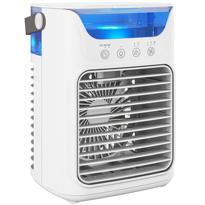 Desk Fan with Cooling Mist Humidifier and Colour Changing Light for Bedrooms or Offices White AOSOM