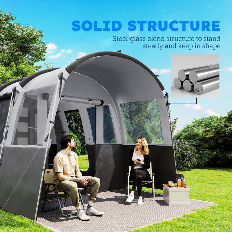 8 Person Family Camping Tent with Removable Rooms and Weather Resistant Shelter Dark Grey