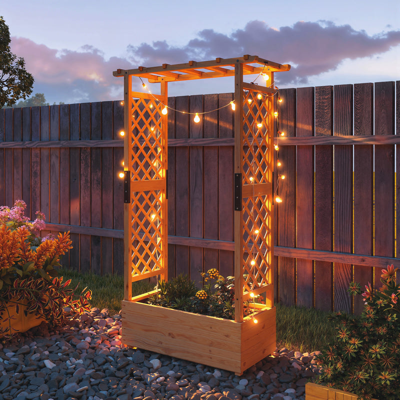 Wooden Raised Planter Bed With Trellis For Climbing Plants And Herbs Garden Use Brown Outsunny