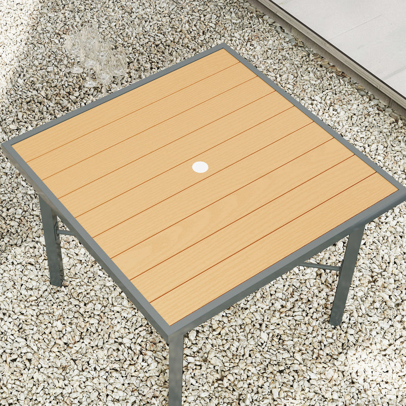 90cm Square Garden Dining Table with Umbrella Hole and Wood Effect Top by Outsunny