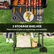Charcoal BBQ Grill and Smoker for Garden Parties with Shelves and Wheels Black Outsunny