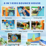 Kids Inflatable Bouncy Castle with Water Slide and Ball Pit for Garden Play Blue Orange AOSOM