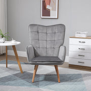 Grey Velvet Wingback Armchair with Tufted Upholstery for Lounge or Bedroom Comfort