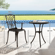 3 Piece Cast Aluminium Garden Dining Set for 2 With Parasol Hole Bronze Tone by Outsunny
