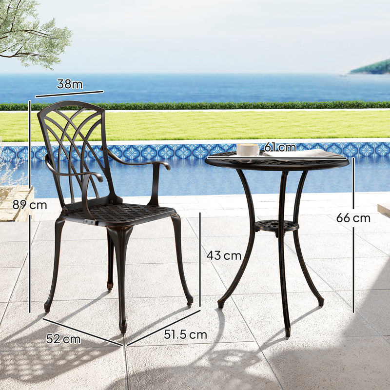 3 Piece Cast Aluminium Garden Dining Set for 2 With Parasol Hole Bronze Tone by Outsunny