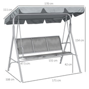 Light Grey 3 Seater Metal Garden Swing Chair With Canopy For Patio Relaxation Outsunny