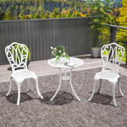 3 Piece White Cast Aluminium Garden Bistro Set With Umbrella Hole by Outsunny