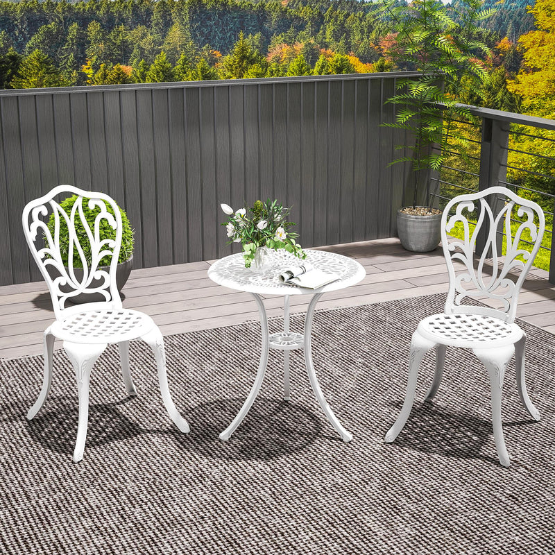 3 Piece White Cast Aluminium Garden Bistro Set With Umbrella Hole by Outsunny
