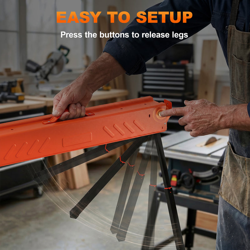 Adjustable Folding Sawhorse Pair for Stable DIY and Woodworking Support Orange Black