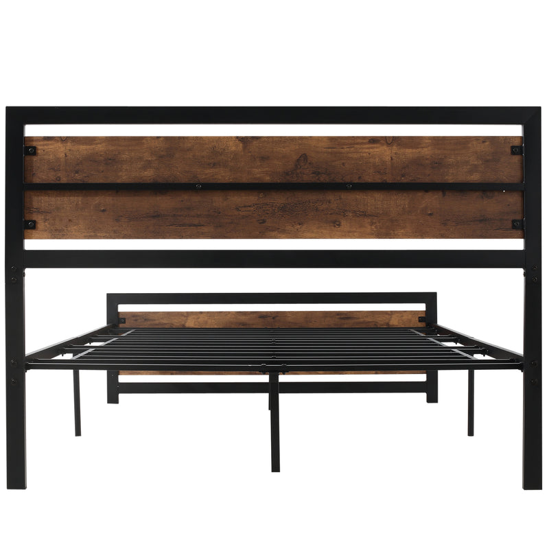 Double Metal Bed Frame with Headboard and Storage Space for Adult Bedrooms