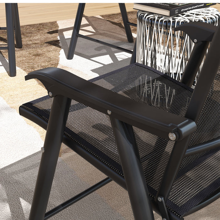 Set of 4 Black Foldable Metal Garden Chairs for Outdoor Dining and Patio by Outsunny
