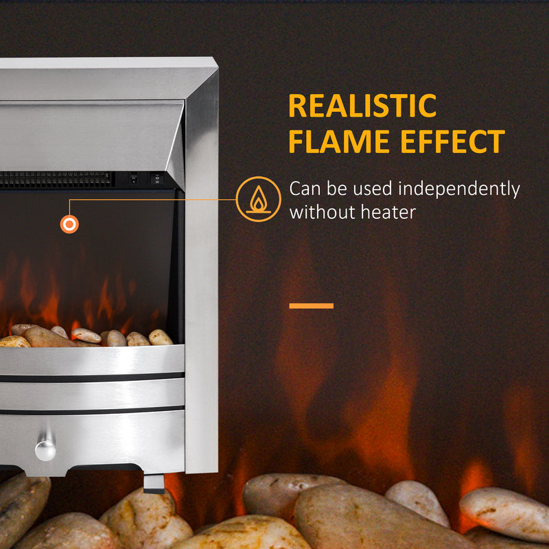 Electric Fireplace Heater with Adjustable Heat and Realistic Flame Effect Stainless Steel