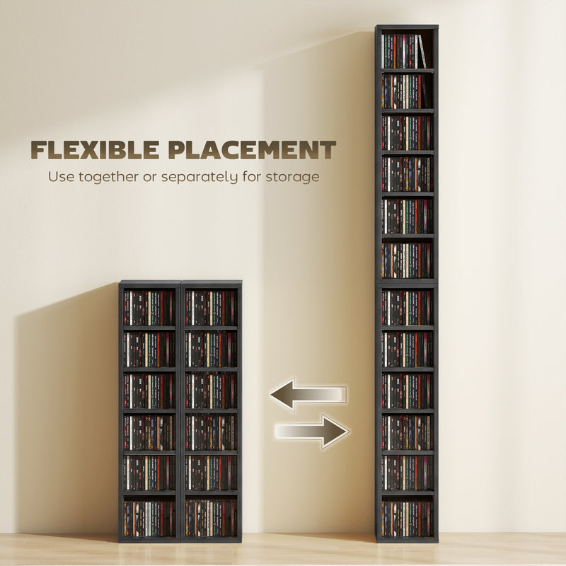 CD and Media Storage Shelves Set of 2 with Adjustable Compartments Black