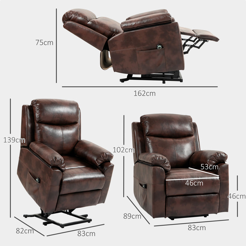 Electric Riser Recliner Chair With 70 Degree Tilt And Faux Leather Upholstery, Dark Brown