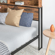 Industrial Double Bed Frame with Storage Headboard and Slatted Base for Adults Rustic Brown