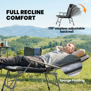 Folding Reclining Camping Chair for Fishing and Garden with Adjustable Legs Black Grey Outsunny