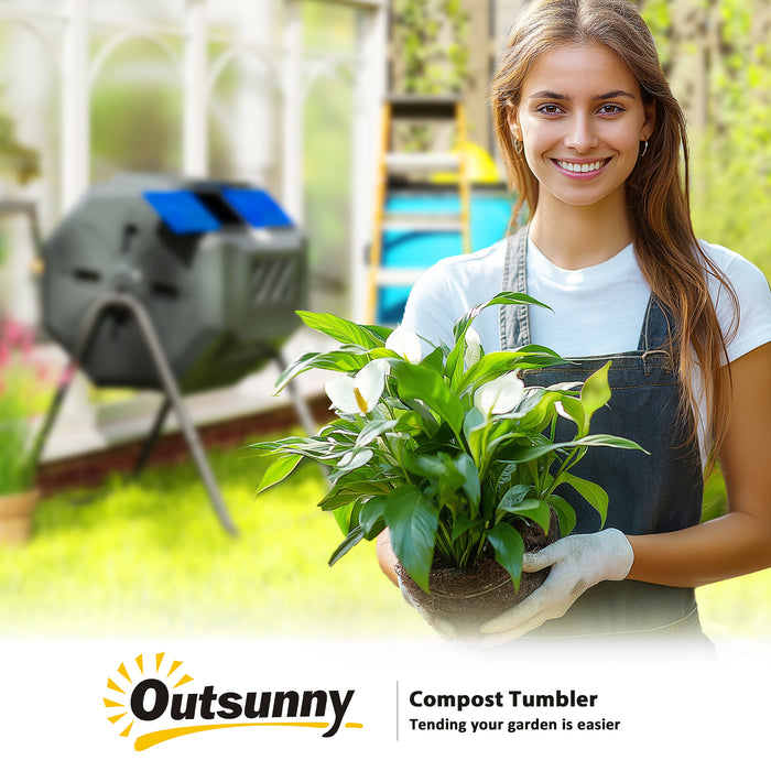 160L Dual Chamber Rotating Garden Composter in Blue by Outsunny
