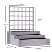 3 Tier Wooden Garden Planter With Trellis For Climbing Plants Raised Bed Grey AOSOM