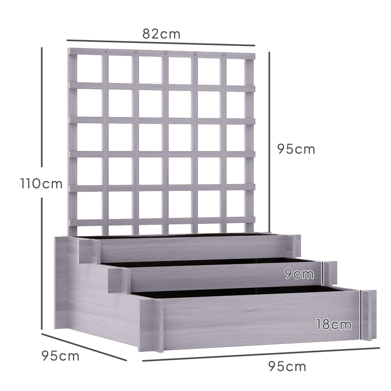 3 Tier Wooden Garden Planter With Trellis For Climbing Plants Raised Bed Grey AOSOM