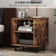 Nordic Bedside Table With Sliding Roller Doors And Metal Legs For Bedroom Rustic Brown