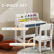 Kids Art Table and Chair Set with Storage Shelf and Drawers Ideal for Creative Play White AOSOM