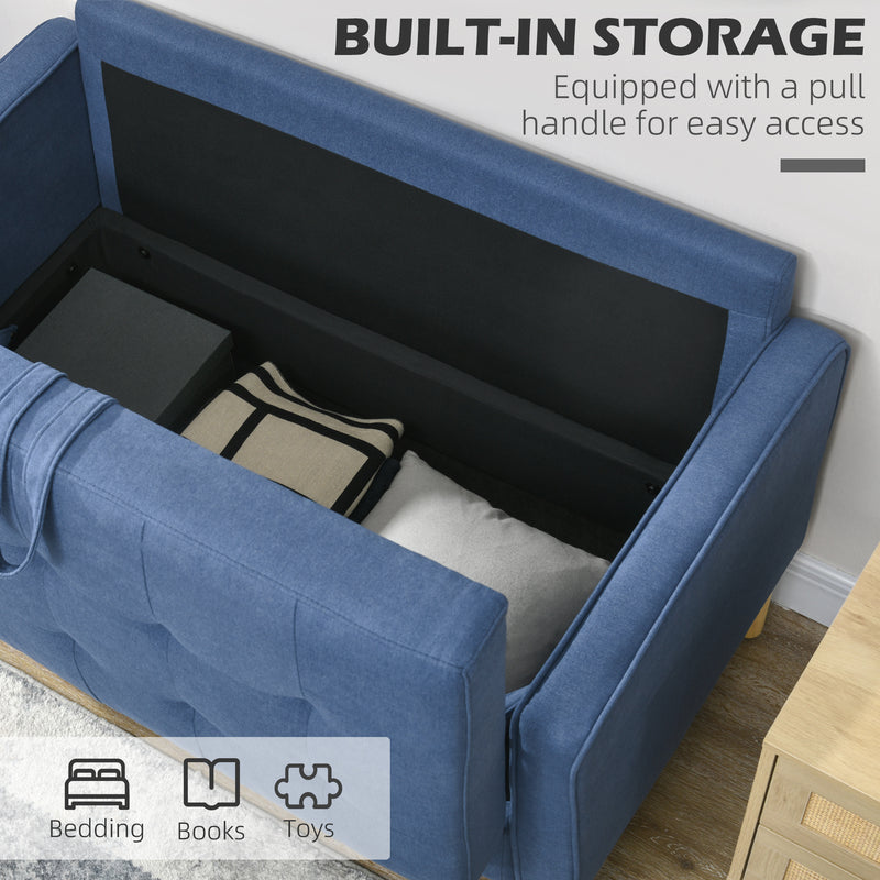 Compact 2 Seater Loveseat Sofa with Hidden Storage and Wood Legs for Small Spaces Blue