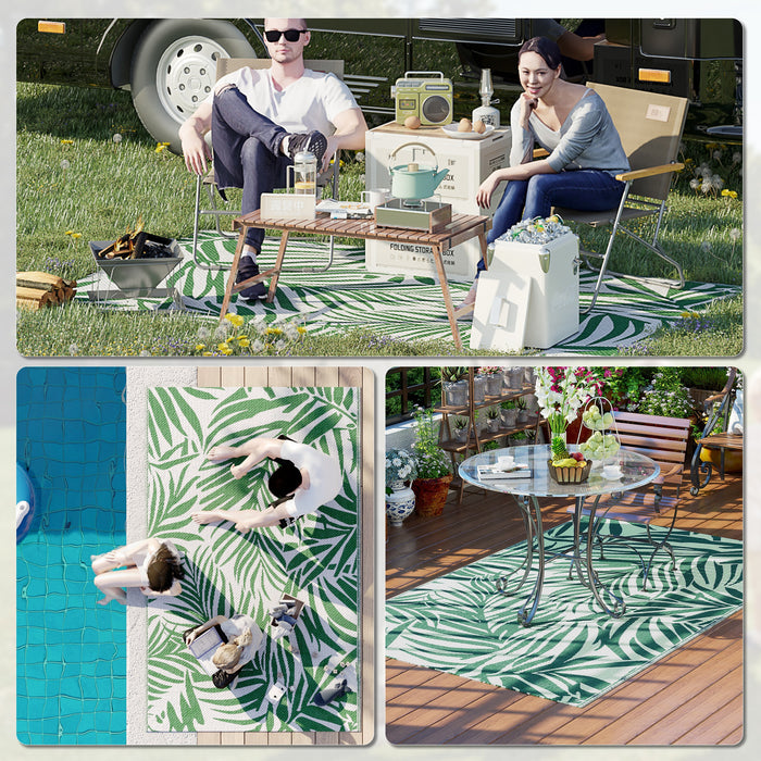 Green Reversible Outdoor RV Rug 1.5 x 2.4m Waterproof Plastic Straw Mat for Garden Camping by Outsunny