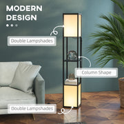 Modern Shelf Floor Lamp with Dual Ambient Lighting for Living Room or Bedroom, Black