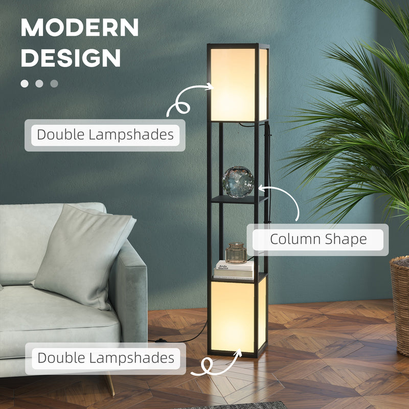 Modern Shelf Floor Lamp with Dual Ambient Lighting for Living Room or Bedroom, Black