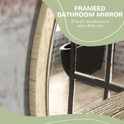 Round Wall Mirror with Built In Shelf for Bathroom or Hallway Display Natural Wood Effect