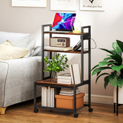 4 Tier Mobile Printer Stand with Power Outlets for Home Office Storage Rustic, Brown