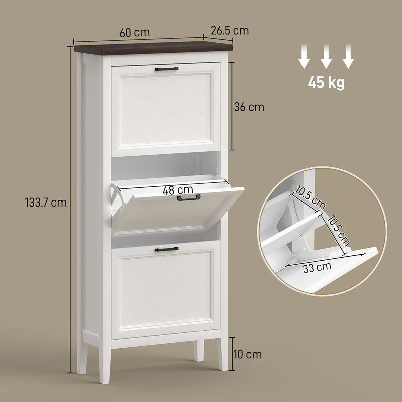 Slim Shoe Storage Cabinet for Narrow Hallways with Flip Drawers and Adjustable Shelves White Homcom