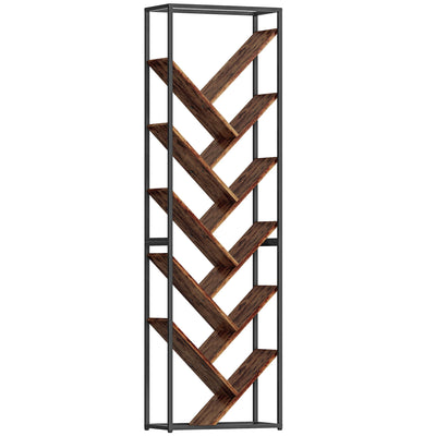 10 Shelf Industrial Bookcase With Metal Frame For Home Office Or Living Room Black Brown